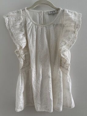 Sea New York Lea Flutter Sleeve Ruffle Eyelet Blouse Ivory White Size 4